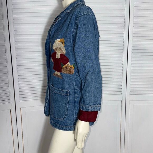 Vintage Denim Patchwork Oversized Chore Jacket Barn Jacket Size Small - Picture 12 of 14